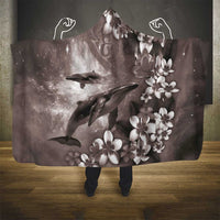 Hawaiian Lei Day Plumeria Humpback Whales Hooded Blanket Polynesian Art Vibrant Starry Nebula Grayscale Style LT03 - Polynesian Pride