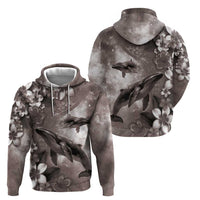 Hawaiian Lei Day Plumeria Humpback Whales Hoodie Polynesian Art Vibrant Starry Nebula Grayscale Style LT03 - Polynesian Pride