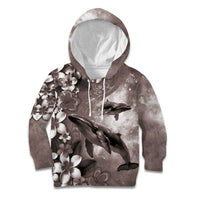 Hawaiian Lei Day Plumeria Humpback Whales Kid Hoodie Polynesian Art Vibrant Starry Nebula Grayscale Style LT03 Hoodie Art - Polynesian Pride