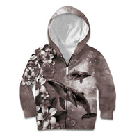 Hawaiian Lei Day Plumeria Humpback Whales Kid Hoodie Polynesian Art Vibrant Starry Nebula Grayscale Style LT03 Zip Hoodie Art - Polynesian Pride