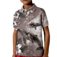 Hawaiian Lei Day Plumeria Humpback Whales Kid Polo Shirt Polynesian Art Vibrant Starry Nebula Grayscale Style LT03 Kid Art - Polynesian Pride