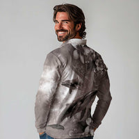 Hawaiian Lei Day Plumeria Humpback Whales Long Sleeve Polo Shirt Polynesian Art Vibrant Starry Nebula Grayscale Style LT03 - Polynesian Pride