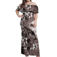 Hawaiian Lei Day Plumeria Humpback Whales Off Shoulder Maxi Dress Polynesian Art Vibrant Starry Nebula Grayscale Style LT03 Women Art - Polynesian Pride
