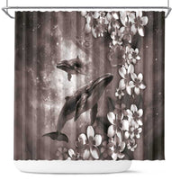 Hawaiian Lei Day Plumeria Humpback Whales Shower Curtain Polynesian Art Vibrant Starry Nebula Grayscale Style LT03 Art - Polynesian Pride