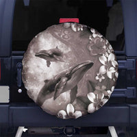 Hawaiian Lei Day Plumeria Humpback Whales Spare Tire Cover Polynesian Art Vibrant Starry Nebula Grayscale Style LT03 No hole Art - Polynesian Pride