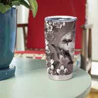 Hawaiian Lei Day Plumeria Humpback Whales Tumbler Cup Polynesian Art Vibrant Starry Nebula Grayscale Style LT03 - Polynesian Pride