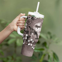 Hawaiian Lei Day Plumeria Humpback Whales Tumbler With Handle Polynesian Art Vibrant Starry Nebula Grayscale Style LT03 - Polynesian Pride