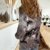 Hawaiian Lei Day Plumeria Humpback Whales Women Casual Shirt Polynesian Art Vibrant Starry Nebula Grayscale Style LT03 - Polynesian Pride