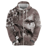 Hawaiian Lei Day Plumeria Humpback Whales Zip Hoodie Polynesian Art Vibrant Starry Nebula Grayscale Style LT03 - Polynesian Pride
