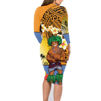 Happy Lei Day Family Matching Long Sleeve Bodycon Dress and Hawaiian Shirt Hula Male Dancer Polynesian Flower Kakau Pattern LT03 - Polynesian Pride