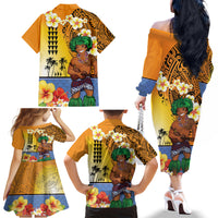Happy Lei Day Family Matching Off The Shoulder Long Sleeve Dress and Hawaiian Shirt Hula Male Dancer Polynesian Flower Kakau Pattern LT03 - Polynesian Pride