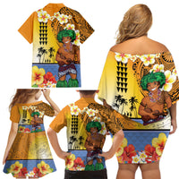 Happy Lei Day Family Matching Off Shoulder Short Dress and Hawaiian Shirt Hula Male Dancer Polynesian Flower Kakau Pattern LT03 - Polynesian Pride