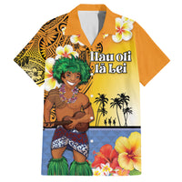 Happy Lei Day Family Matching Tank Maxi Dress and Hawaiian Shirt Hula Male Dancer Polynesian Flower Kakau Pattern LT03 Dad's Shirt - Short Sleeve Yellow - Polynesian Pride