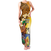 Happy Lei Day Family Matching Tank Maxi Dress and Hawaiian Shirt Hula Male Dancer Polynesian Flower Kakau Pattern LT03 Mom's Dress Yellow - Polynesian Pride