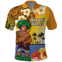 Happy Lei Day Polo Shirt Hula Male Dancer Polynesian Flower Kakau Pattern