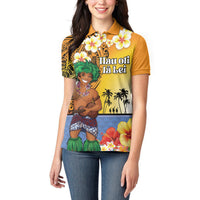 Happy Lei Day Women Polo Shirt Hula Male Dancer Polynesian Flower Kakau Pattern