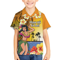 Happy Lei Day Family Matching Long Sleeve Bodycon Dress and Hawaiian Shirt Hula Girl Polynesian Flower Kakau Pattern LT03 Son's Shirt Yellow - Polynesian Pride
