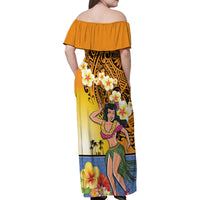 Happy Lei Day Family Matching Off Shoulder Maxi Dress and Hawaiian Shirt Hula Girl Polynesian Flower Kakau Pattern LT03 - Polynesian Pride