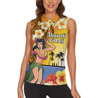 Happy Lei Day Women Sleeveless Polo Shirt Hula Girl Polynesian Flower Kakau Pattern LT03 - Polynesian Pride