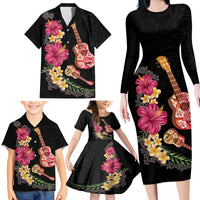 Ukulele mix Polynesian Flower Family Matching Long Sleeve Bodycon Dress and Hawaiian Shirt Hawaiian Tribal Pattern LT03 - Polynesian Pride