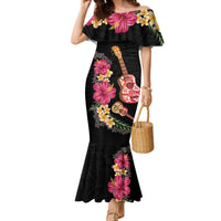 Ukulele mix Polynesian Flower Family Matching Mermaid Dress and Hawaiian Shirt Hawaiian Tribal Pattern LT03 Mom's Dress Black - Polynesian Pride