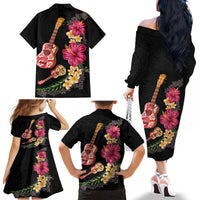 Ukulele mix Polynesian Flower Family Matching Off The Shoulder Long Sleeve Dress and Hawaiian Shirt Hawaiian Tribal Pattern LT03 - Polynesian Pride
