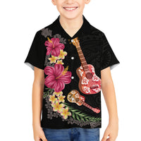 Ukulele mix Polynesian Flower Family Matching Puletasi and Hawaiian Shirt Hawaiian Tribal Pattern LT03 Son's Shirt Black - Polynesian Pride