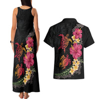 Hawaiian Flower and Tribal Turtle Couples Matching Tank Maxi Dress and Hawaiian Shirt Colorful Style