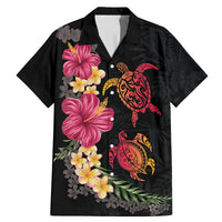 Hawaiian Flower and Tribal Turtle Family Matching Mermaid Dress and Hawaiian Shirt Colorful Style LT03 Dad's Shirt - Short Sleeve Black - Polynesian Pride