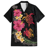 Hawaiian Flower and Tribal Turtle Family Matching Puletasi and Hawaiian Shirt Colorful Style LT03 Dad's Shirt - Short Sleeve Black - Polynesian Pride