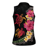 Hawaiian Flower and Tribal Turtle Women Sleeveless Polo Shirt Colorful Style LT03 - Polynesian Pride
