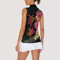 Hawaiian Flower and Tribal Turtle Women Sleeveless Polo Shirt Colorful Style LT03 - Polynesian Pride