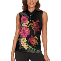 Hawaiian Flower and Tribal Turtle Women Sleeveless Polo Shirt Colorful Style LT03 - Polynesian Pride