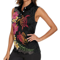 Hawaiian Flower and Tribal Turtle Women Sleeveless Polo Shirt Colorful Style LT03 - Polynesian Pride