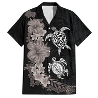 Hawaiian Flower and Tribal Turtle Family Matching Off Shoulder Short Dress and Hawaiian Shirt Grayscale Mode