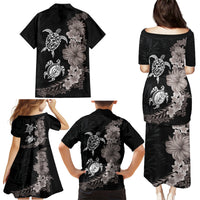 Hawaiian Flower and Tribal Turtle Family Matching Puletasi and Hawaiian Shirt Grayscale Mode LT03 - Polynesian Pride