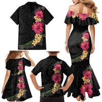 Hawaiian Plumeria and Hibiscus Family Matching Mermaid Dress and Hawaiian Shirt - Colorful Style LT03 - Polynesian Pride