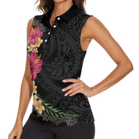 Hawaiian Plumeria and Hibiscus Women Sleeveless Polo Shirt Colorful Style LT03 - Polynesian Pride