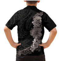 Hawaiian Plumeria and Hibiscus Family Matching Mermaid Dress and Hawaiian Shirt Grayscale Mode LT03 - Polynesian Pride
