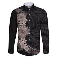 Hawaiian Plumeria and Hibiscus Family Matching Mermaid Dress and Hawaiian Shirt Grayscale Mode LT03 Dad's Shirt - Long Sleeve Black - Polynesian Pride