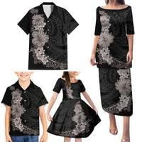 Hawaiian Plumeria and Hibiscus Family Matching Puletasi and Hawaiian Shirt Grayscale Mode LT03 - Polynesian Pride