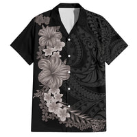 Hawaiian Plumeria and Hibiscus Family Matching Puletasi and Hawaiian Shirt Grayscale Mode LT03 Dad's Shirt - Short Sleeve Black - Polynesian Pride