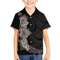 Hawaiian Plumeria and Hibiscus Family Matching Summer Maxi Dress and Hawaiian Shirt Grayscale Mode LT03 Son's Shirt Black - Polynesian Pride