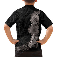 Hawaiian Plumeria and Hibiscus Family Matching Tank Maxi Dress and Hawaiian Shirt Grayscale Mode