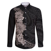 Hawaiian Plumeria and Hibiscus Family Matching Tank Maxi Dress and Hawaiian Shirt Grayscale Mode