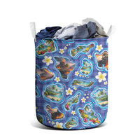 Hawaiian Island Shapes-Iconic Landscape Laundry Basket with Plumeria and Palaka Blue Color