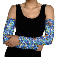 Hawaiian Island Shapes-Iconic Landscape Arm Sleeves with Plumeria and Palaka Blue Color LT03 - Polynesian Pride