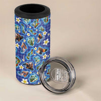 Hawaiian Island Shapes-Iconic Landscape 4 in 1 Can Cooler Tumbler with Plumeria and Palaka Blue Color LT03 - Polynesian Pride