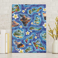Hawaiian Island Shapes-Iconic Landscape Canvas Wall Art with Plumeria and Palaka Blue Color LT03 Without Frame Blue - Polynesian Pride