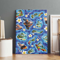 Hawaiian Island Shapes-Iconic Landscape Canvas Wall Art with Plumeria and Palaka Blue Color LT03 - Polynesian Pride